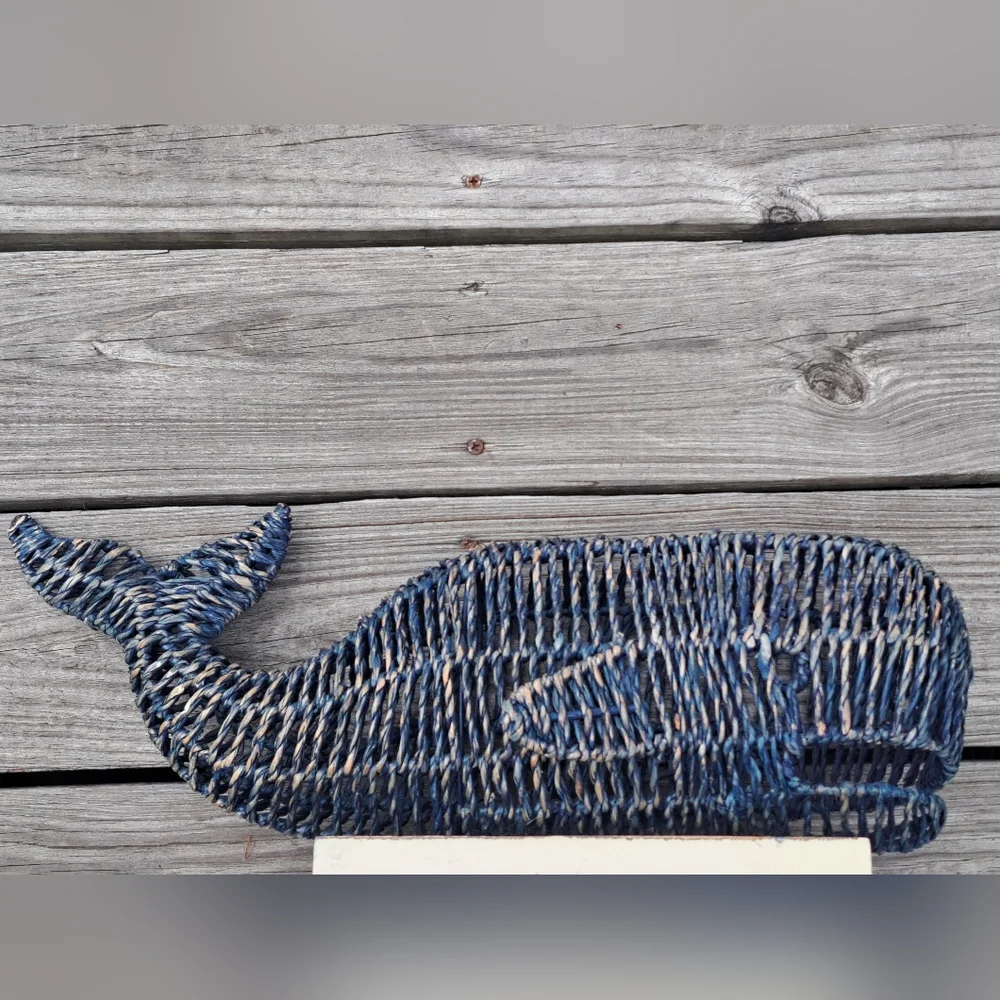 Tommy Bahama Nautical Blue Whale Woven Wicker Sculpture